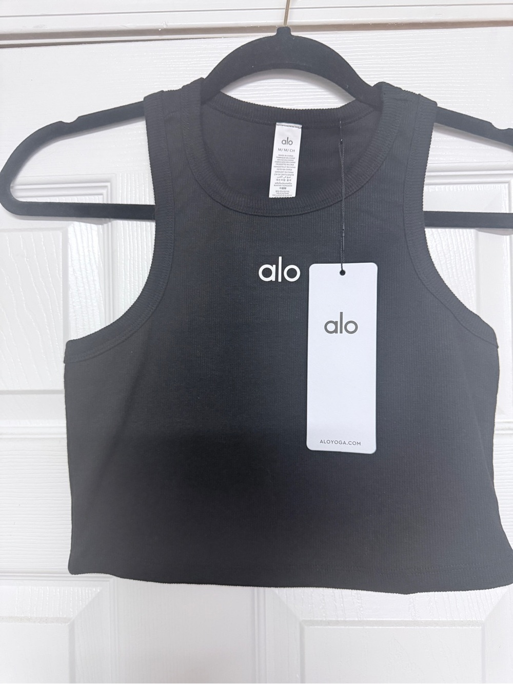 ALO Yoga Black Ribbed High-Neck Crop Tank